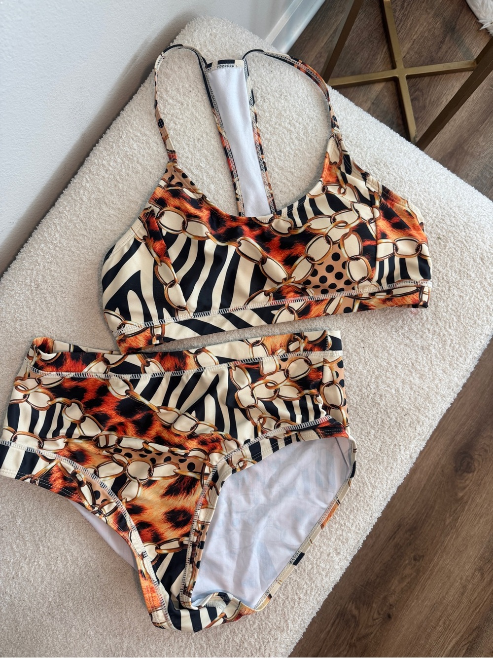 Kids Animal Print Two-Piece One-Piece Set - Cream & Orange